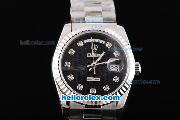 Rolex Day-Date New Model Oyster Perpetual with Black Dial and Diamond Marking - Click Image to Close